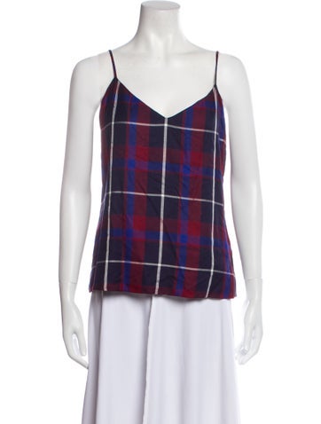 L'Agence Tops Plaid Print V-Neck Top S