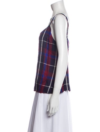 L'Agence Plaid Print V-Neck Top
