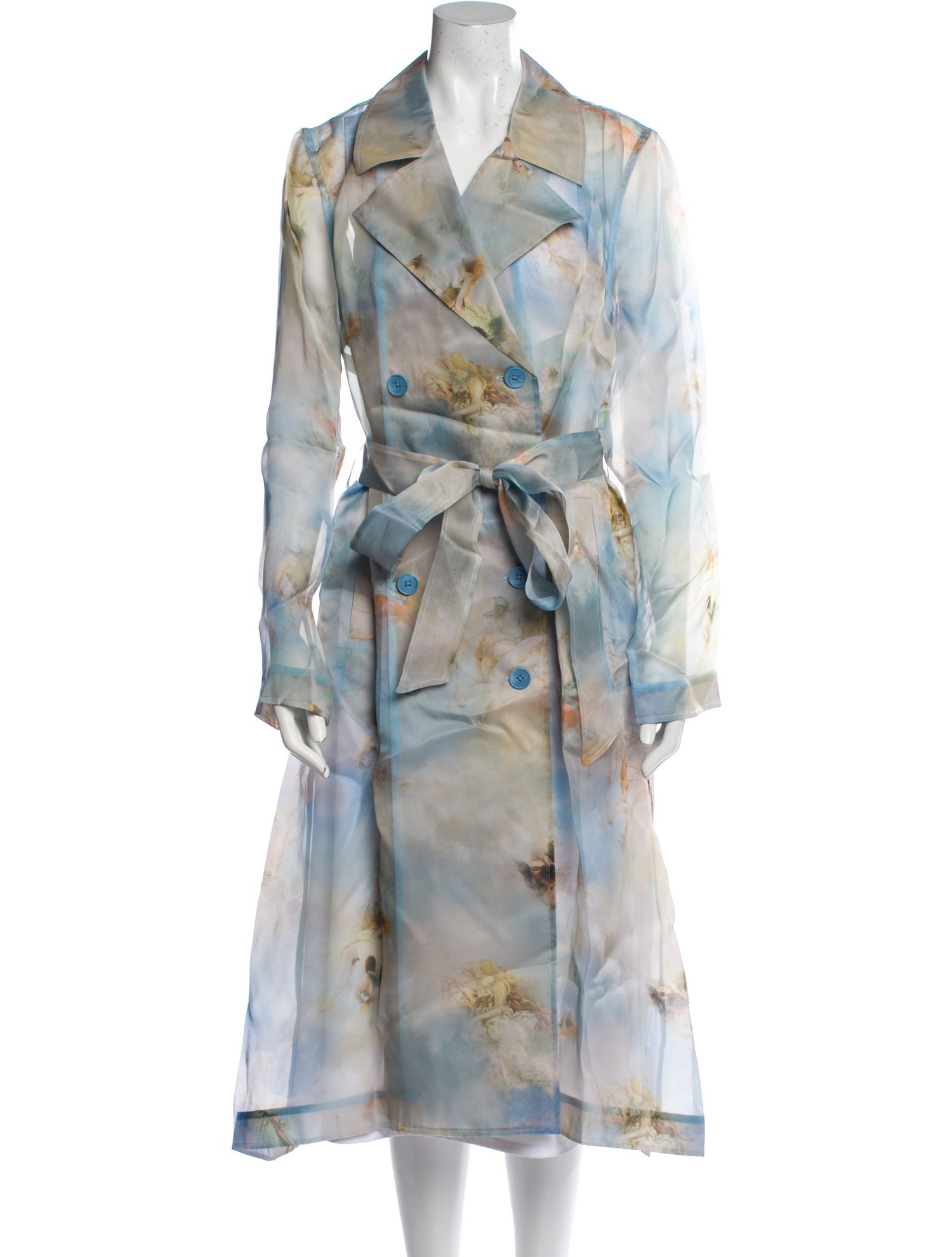 L'Agence Silk Floral Print Trench Coat Blue Coats, Clothing