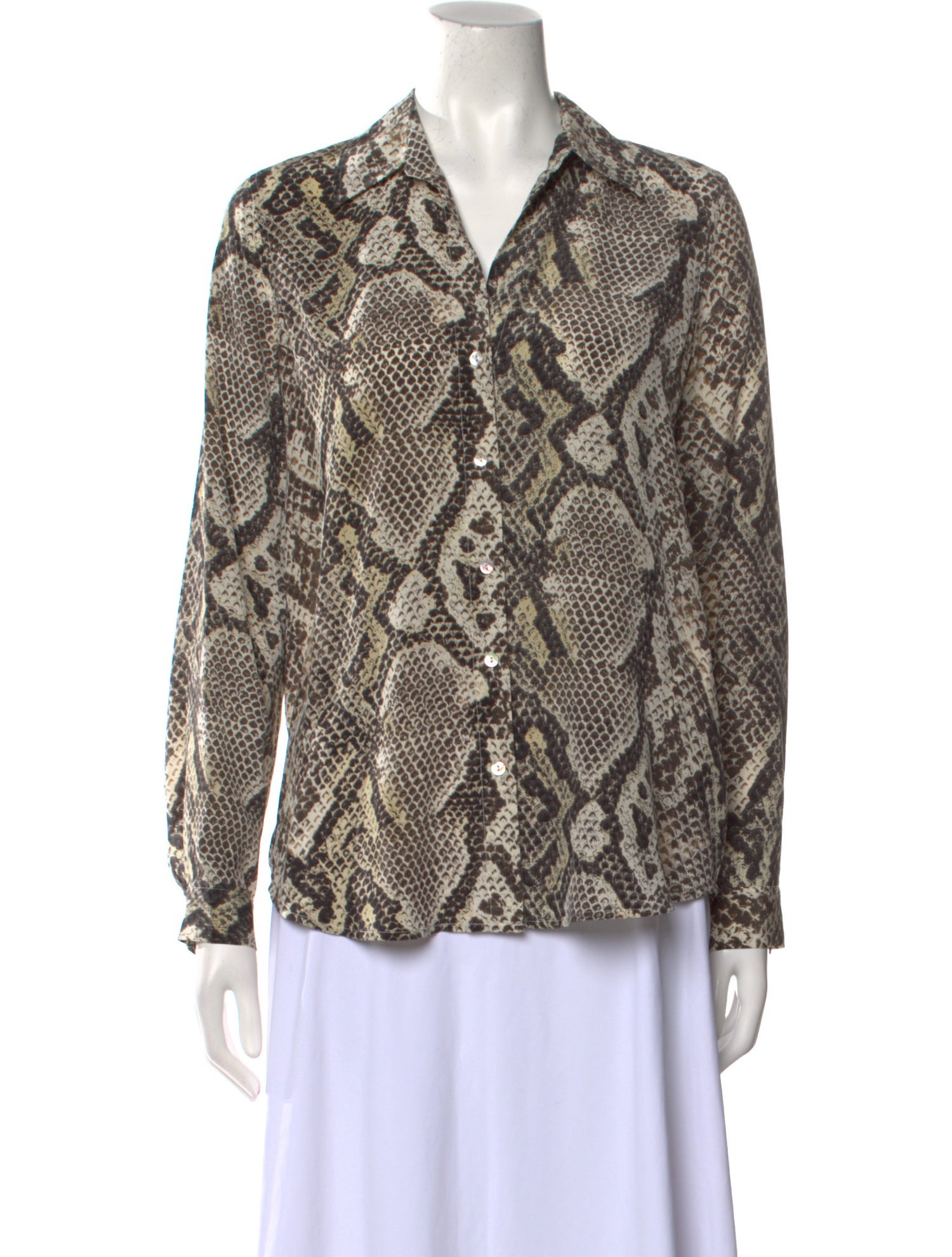 L'Agence Silk Animal Print Button-Up Top