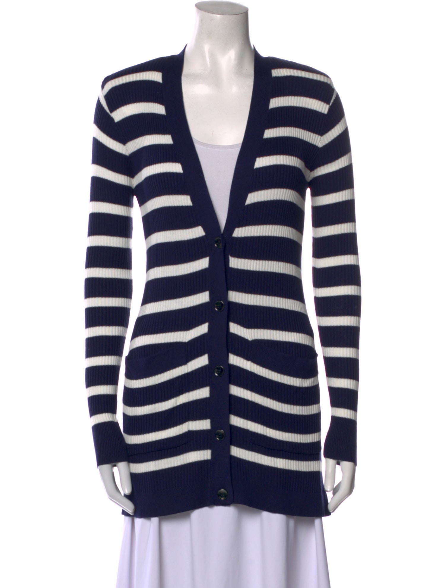 L'Agence Striped V-Neck Sweater