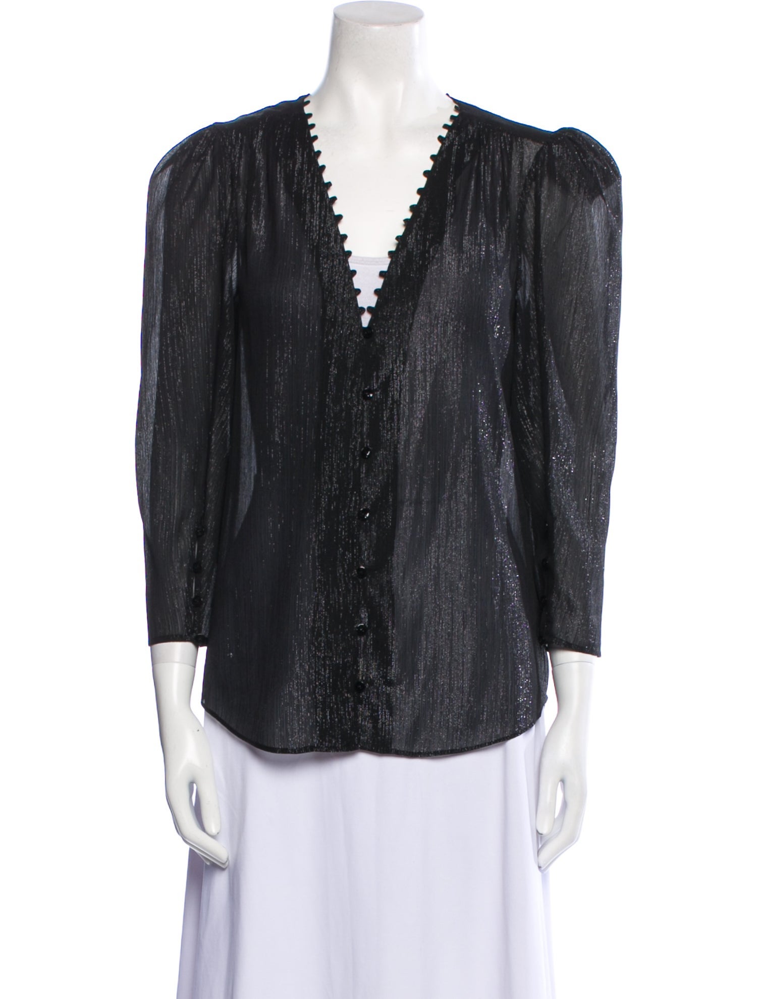 L'Agence V-Neck Three-Quarter Sleeve Blouse