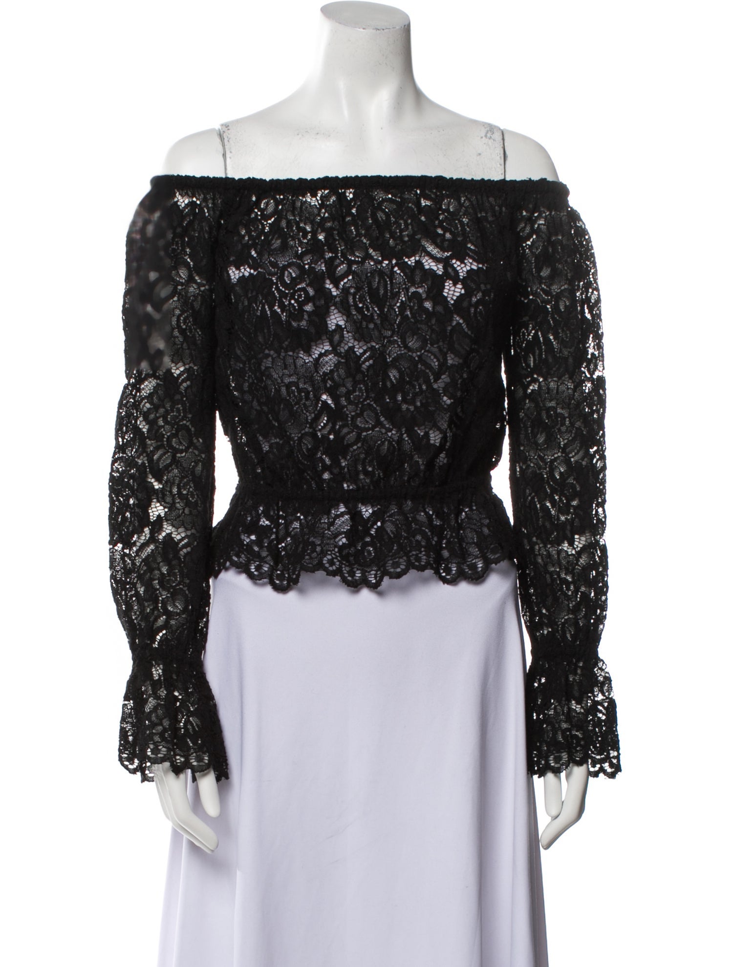 L'Agence Lace Pattern Off-The-Shoulder Crop Top