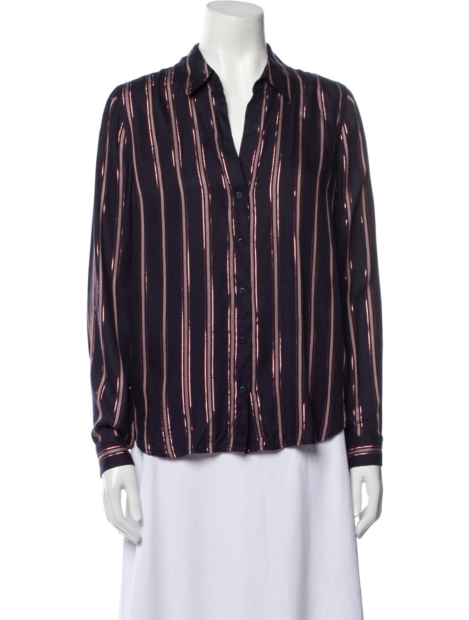 L'Agence Striped V-Neck Button-Up Top