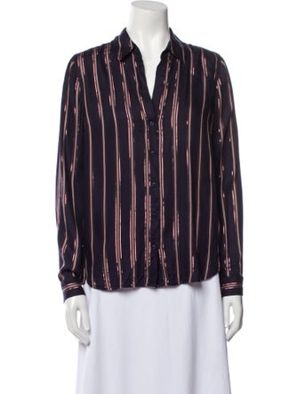 L'Agence Striped V-Neck Button-Up Top