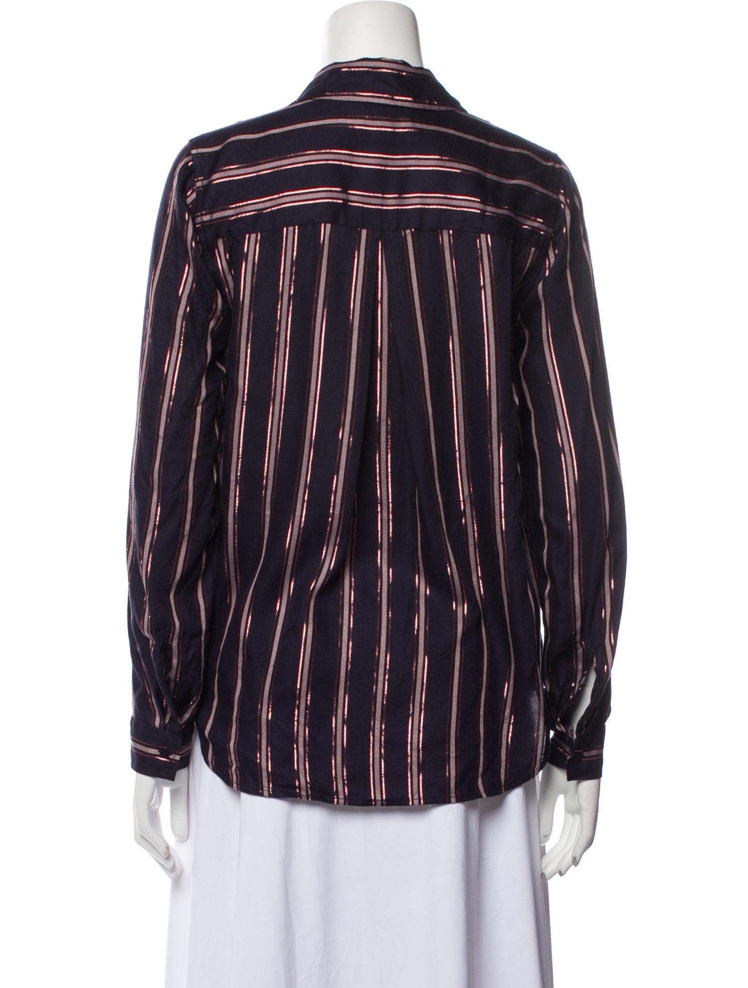 L'Agence Striped V-Neck Button-Up Top