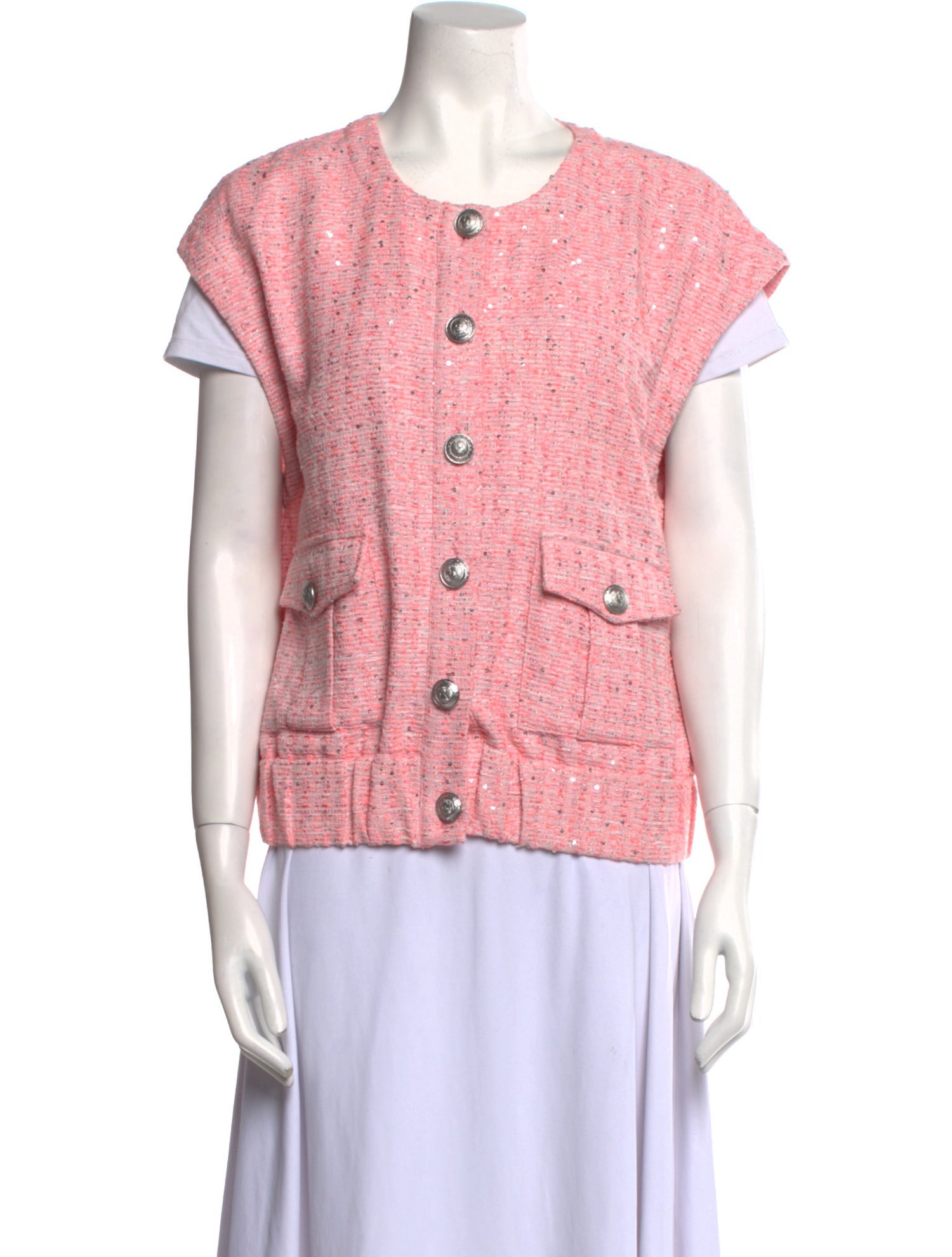 L'Agence Tweed Pattern Scoop Neck Top