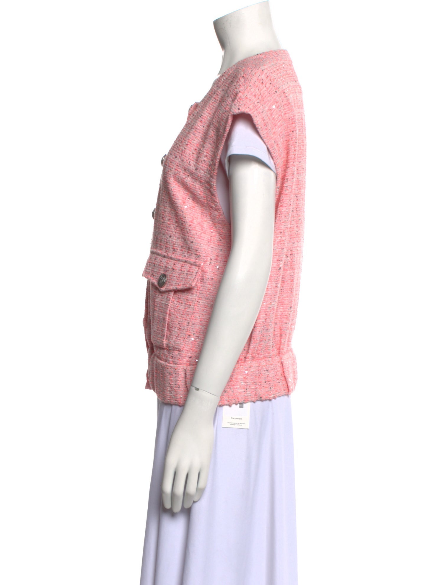 L'Agence Tweed Pattern Scoop Neck Top