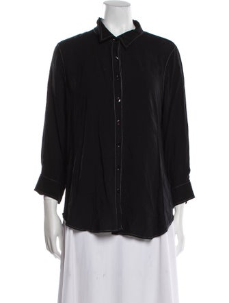 L'Agence Silk Three-Quarter Sleeve Button-Up Top