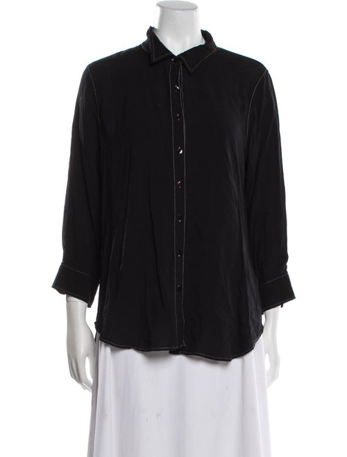 L'Agence Silk Three-Quarter Sleeve Button-Up Top