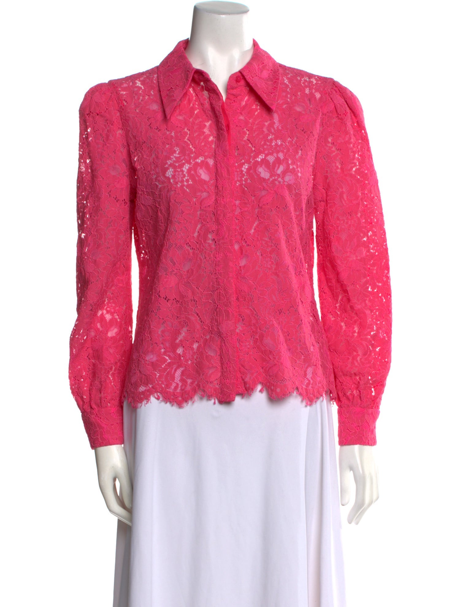 L'Agence Nylon Lace Pattern Button-Up Top