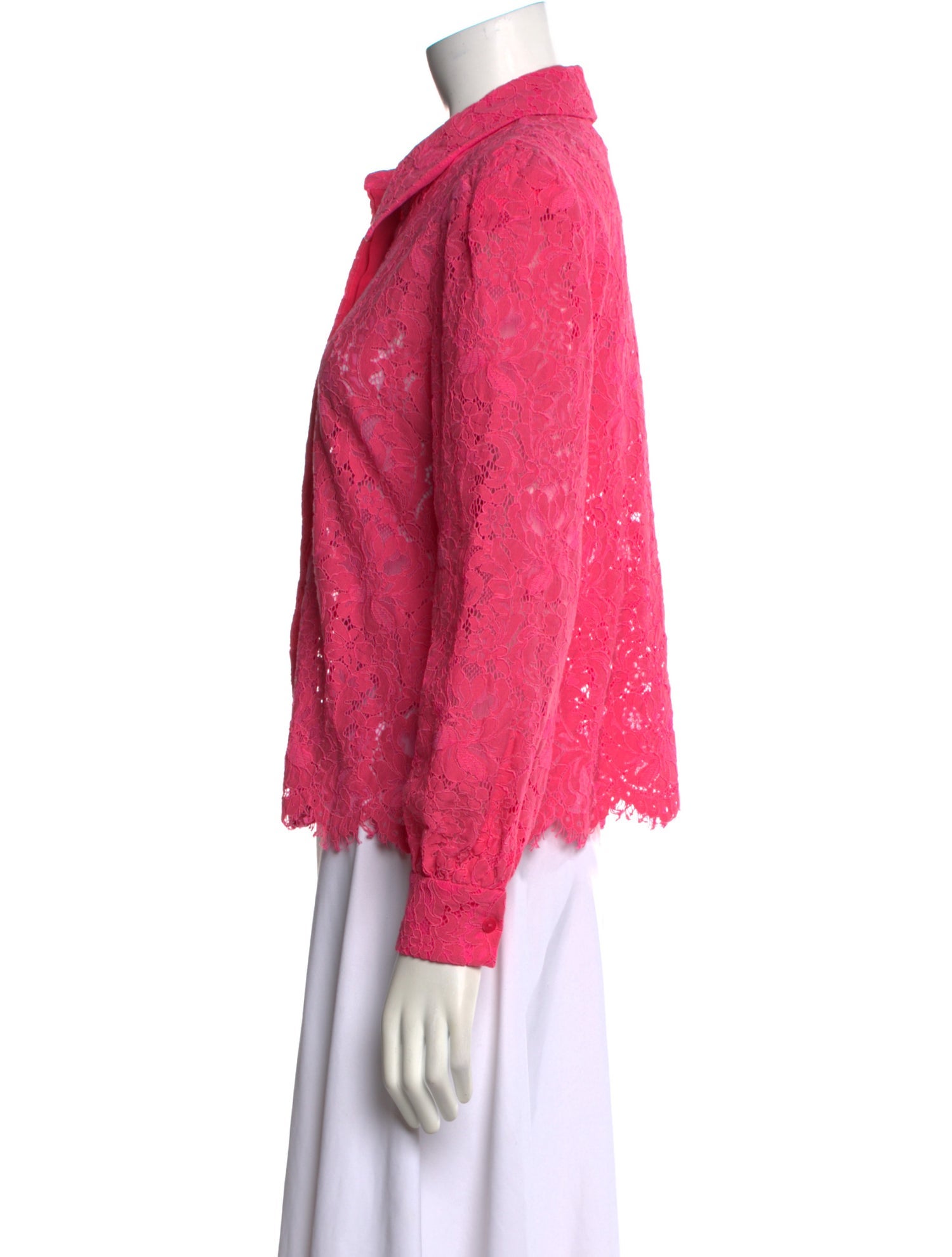 L'Agence Nylon Lace Pattern Button-Up Top