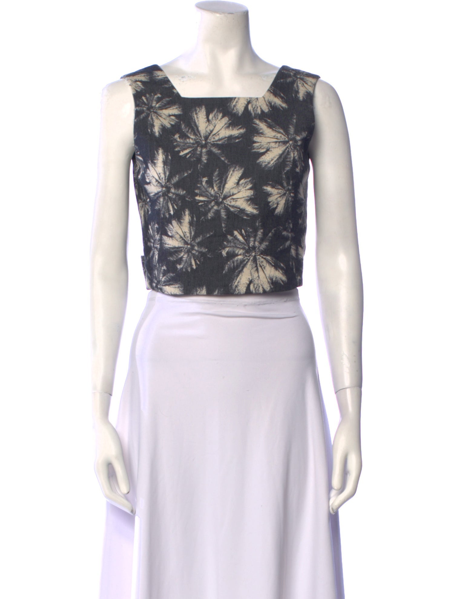 L'Agence Floral Print Square Neckline Crop Top
