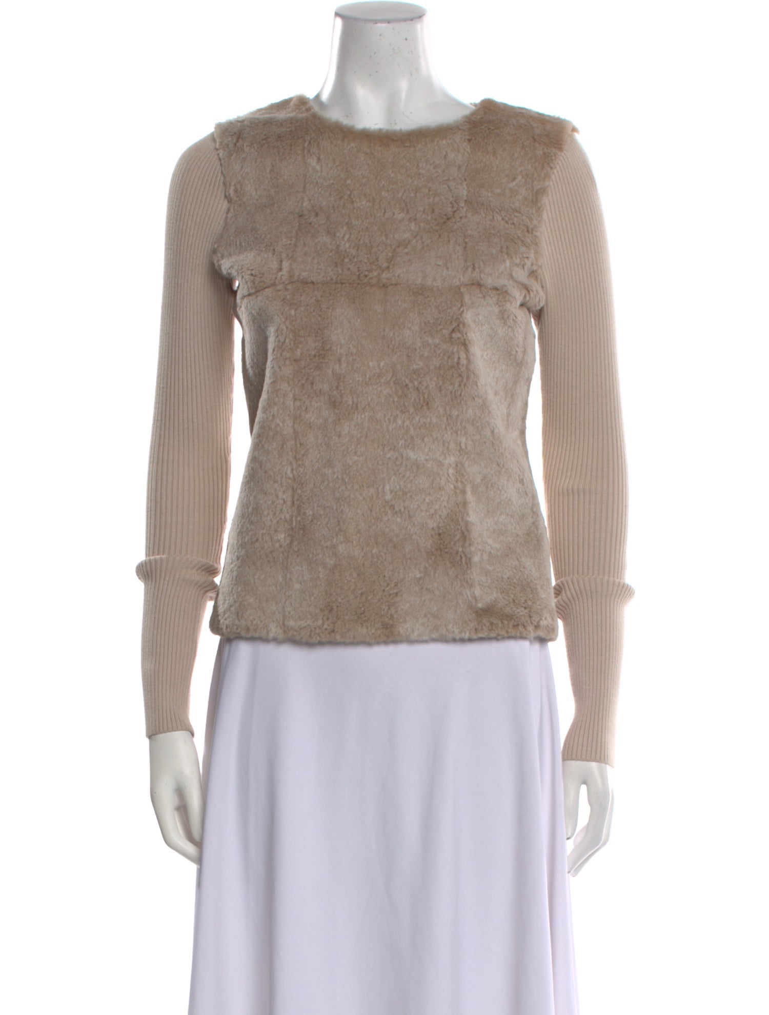 L'Agence Fur Bateau Neckline Top