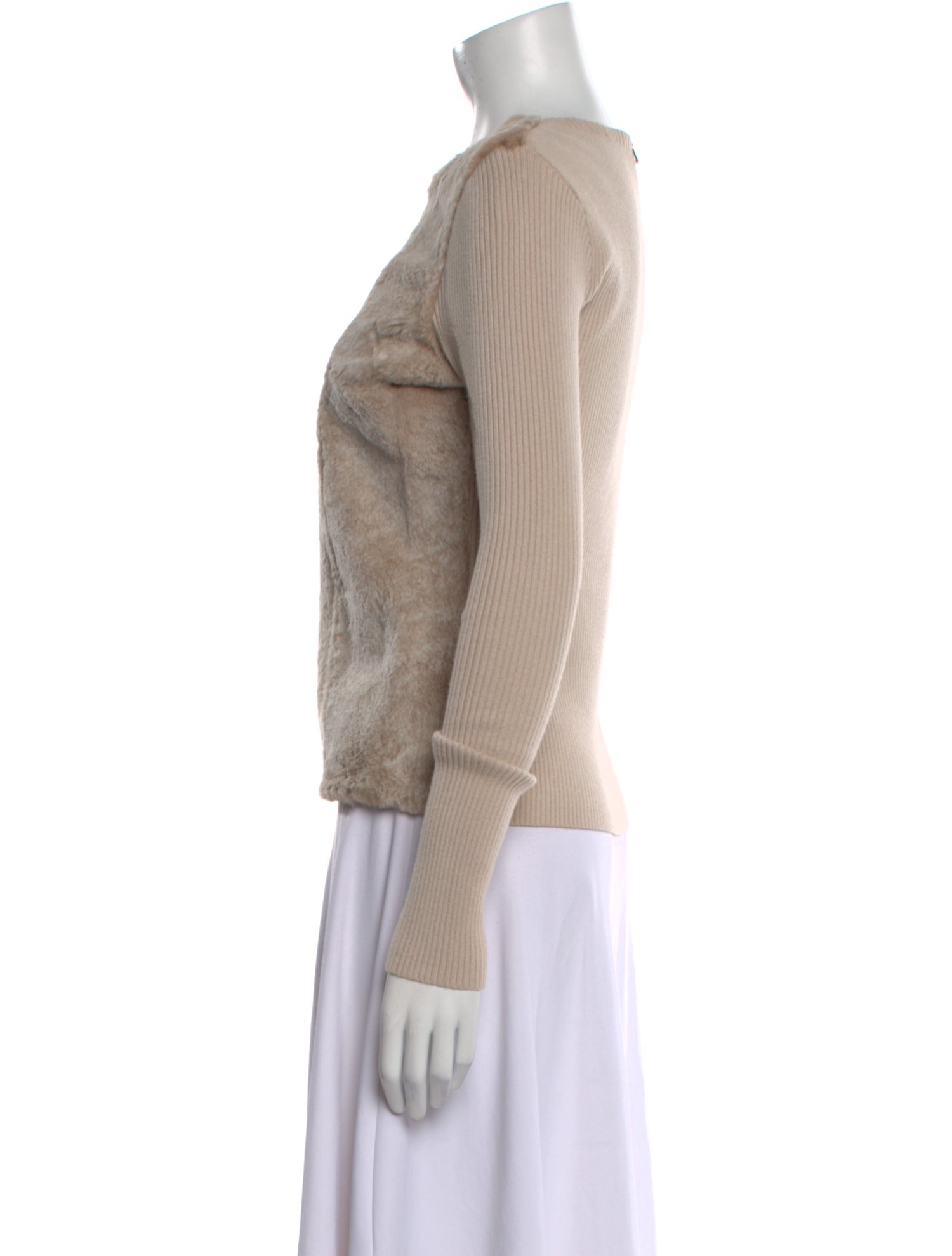 L'Agence Fur Bateau Neckline Top