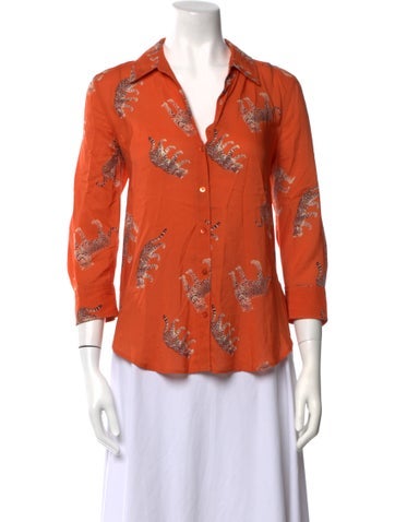 L'Agence Tops Printed Three-Quarter Sleeve Button-Up Top S