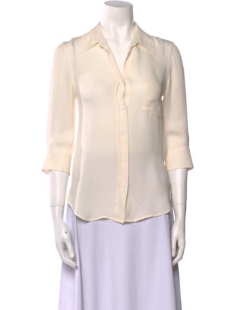 L'Agence Silk Three-Quarter Sleeve Button-Up Top