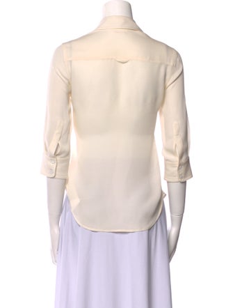 L'Agence Silk Three-Quarter Sleeve Button-Up Top