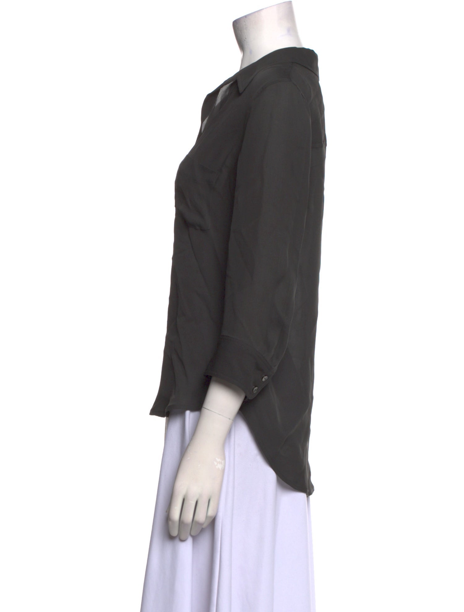 L'Agence Silk Three-Quarter Sleeve Button-Up Top