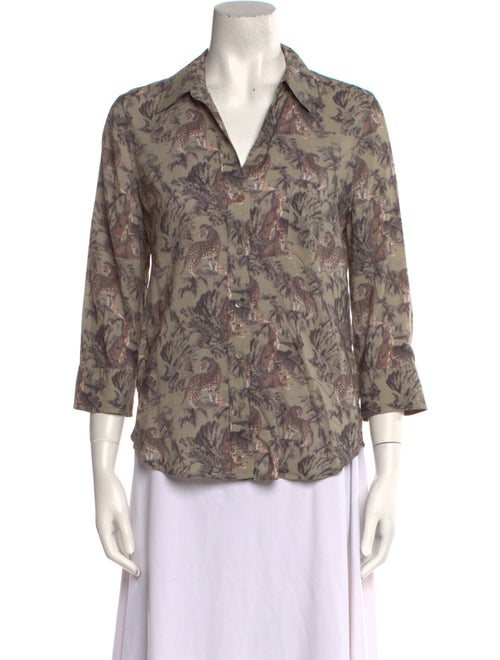 L'Agence Floral Print Three-Quarter Sleeve Button-Up Top