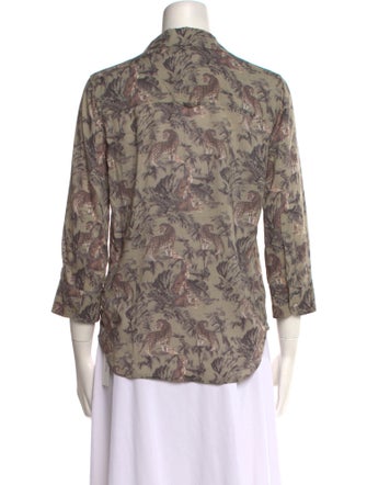 L'Agence Floral Print Three-Quarter Sleeve Button-Up Top