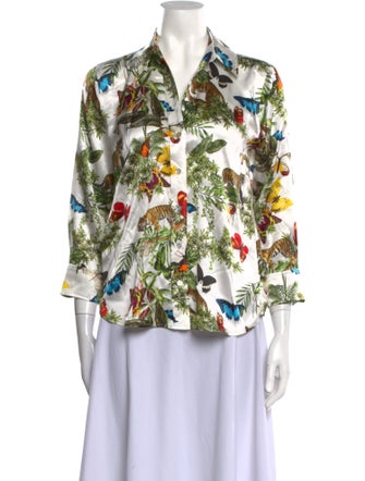 L'Agence Silk Floral Print Button-Up Top