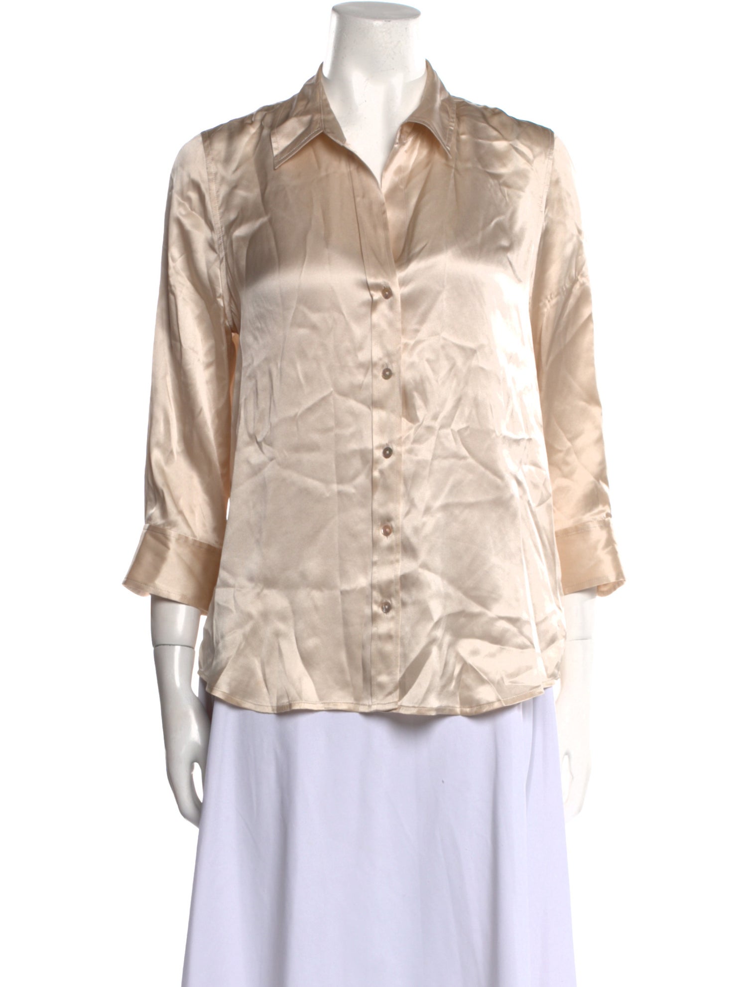 L'Agence Silk Three-Quarter Sleeve Button-Up Top