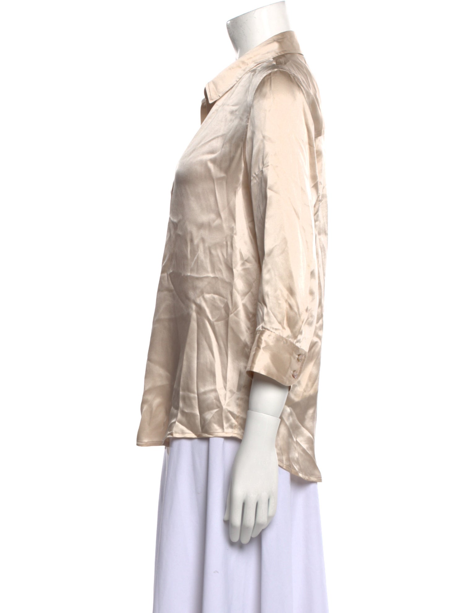 L'Agence Silk Three-Quarter Sleeve Button-Up Top