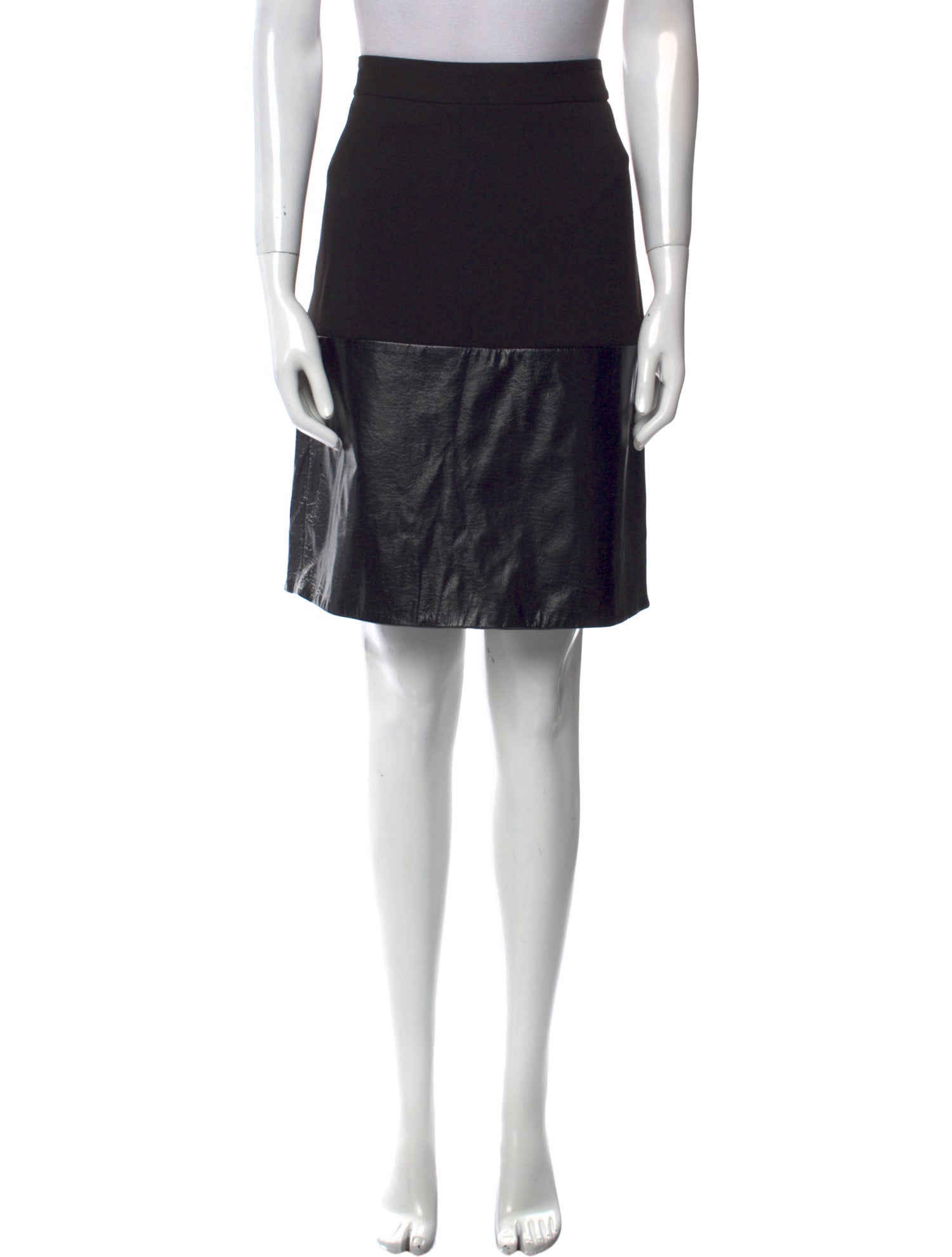 L'Agence Leather Trim Embellishment Knee-Length Skirt