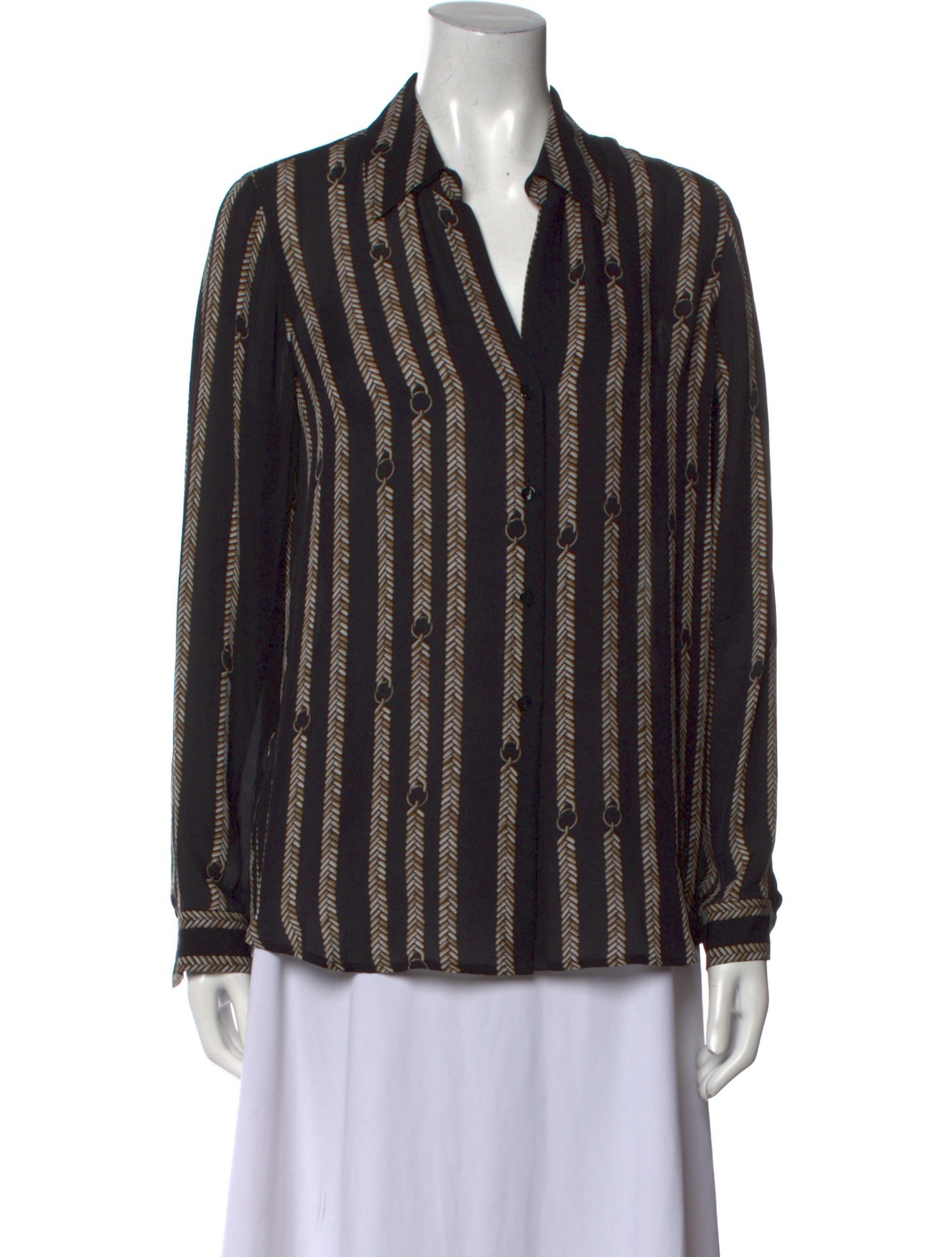 L'Agence Striped V-Neck Button-Up Top