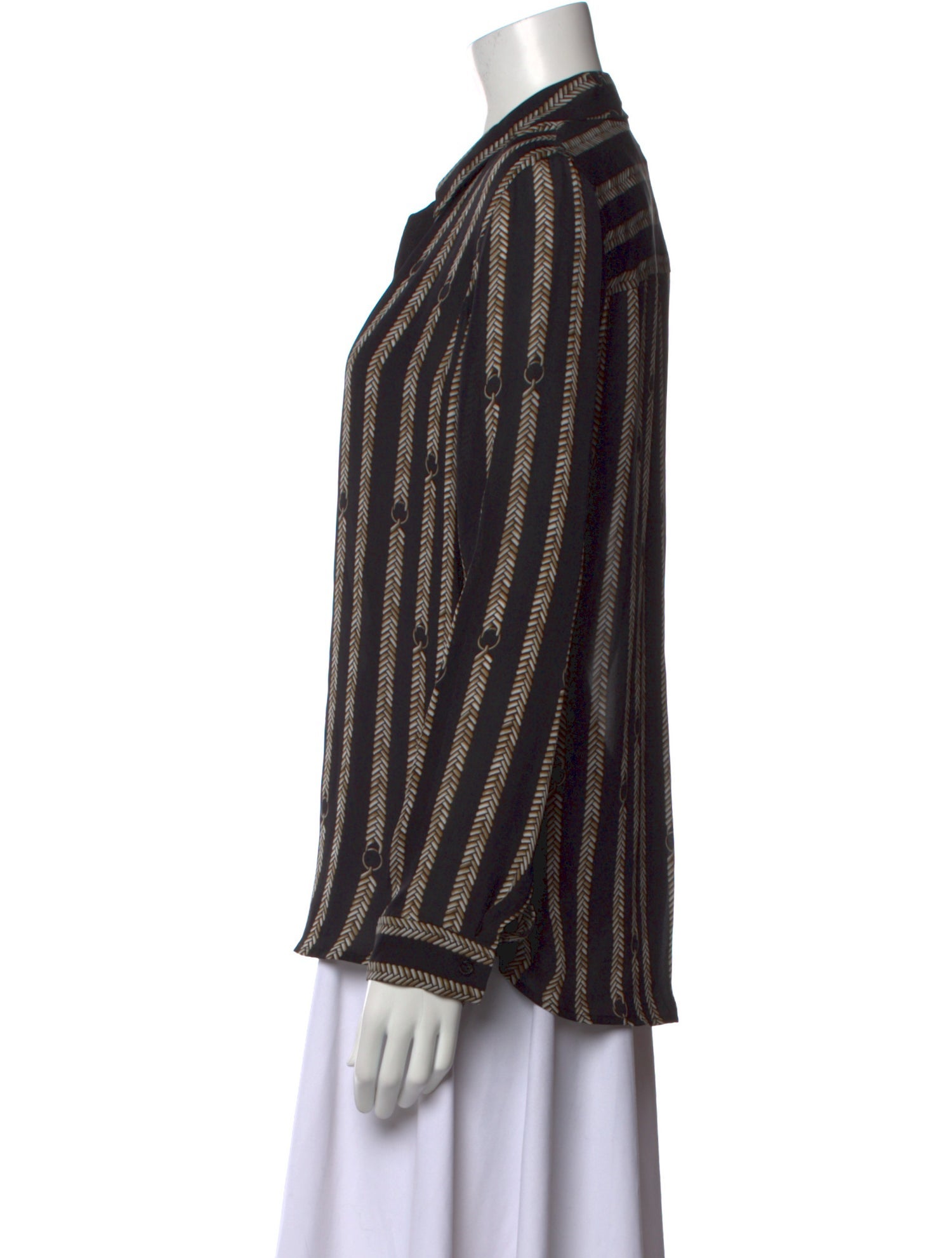 L'Agence Striped V-Neck Button-Up Top