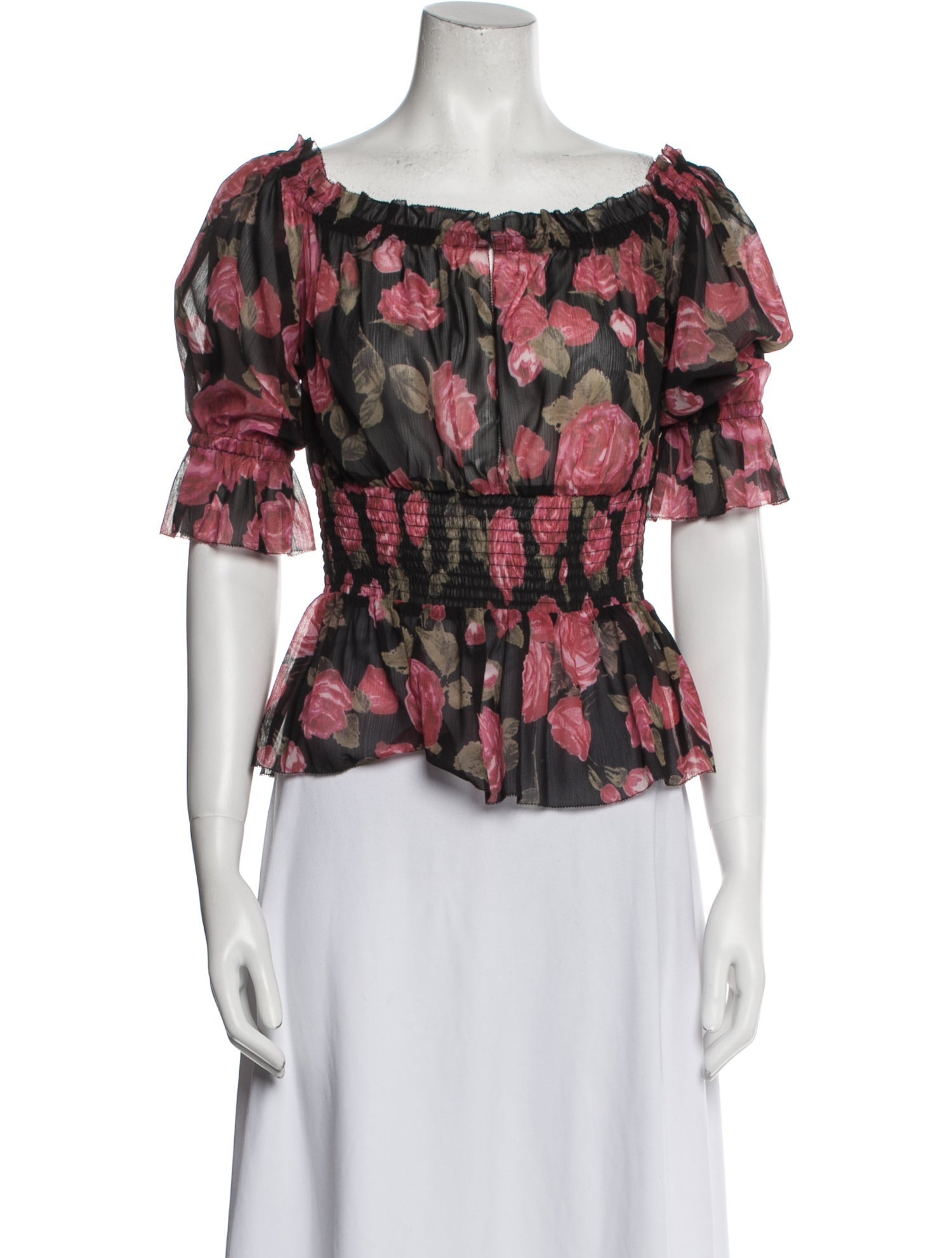 L'Agence Floral Print Scoop Neck Blouse