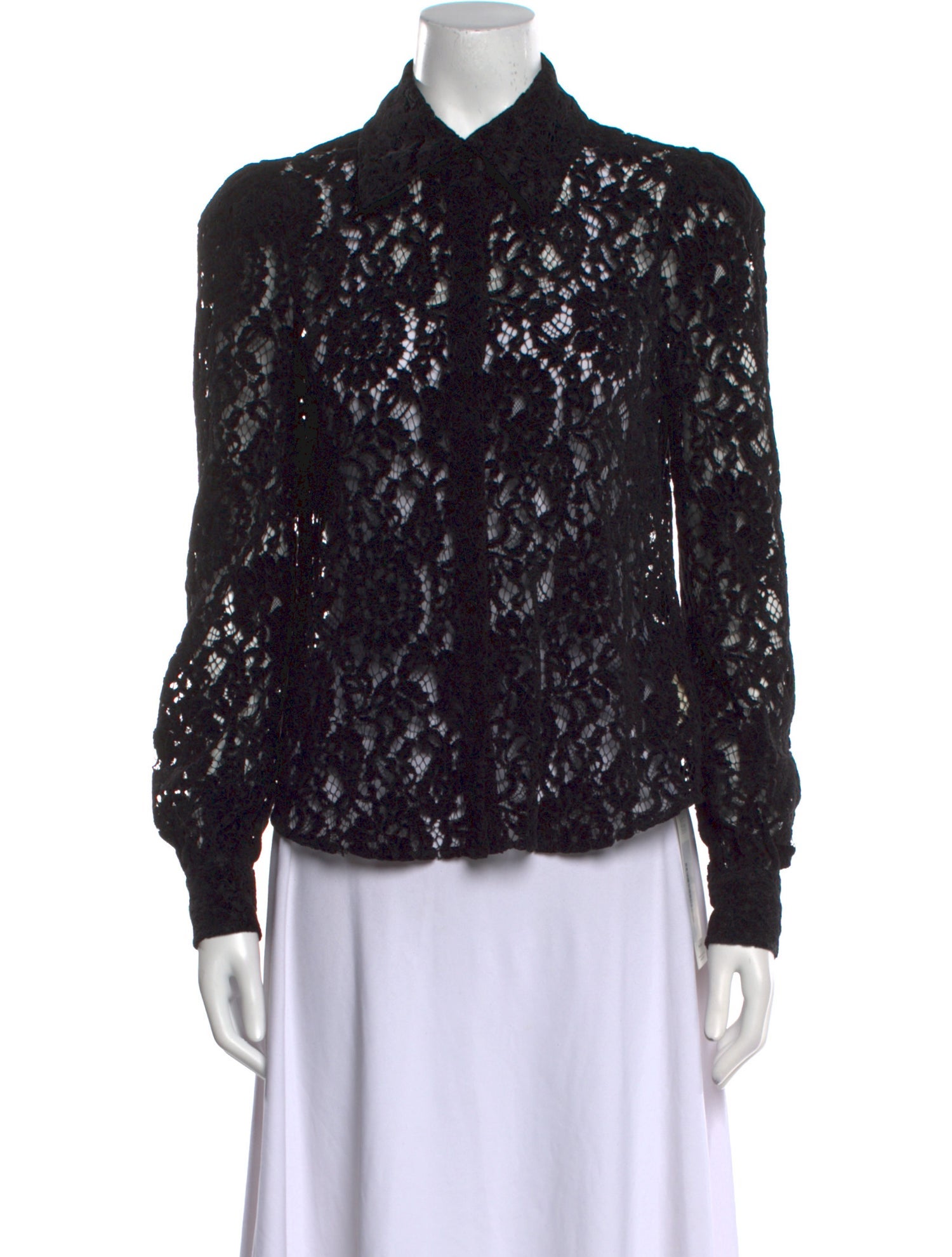 L'Agence Lace Pattern Long Sleeve Button-Up Top