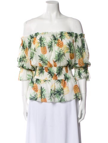 L'Agence Tops Floral Print Off-The-Shoulder Blouse M