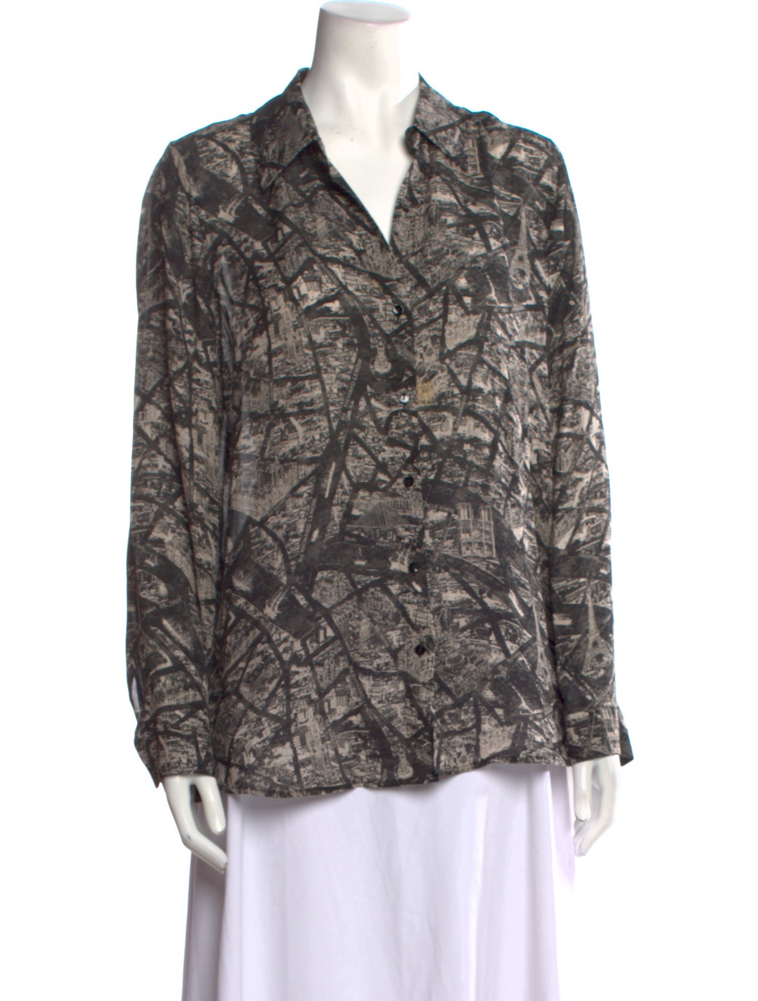 L'Agence Silk Printed Button-Up Top