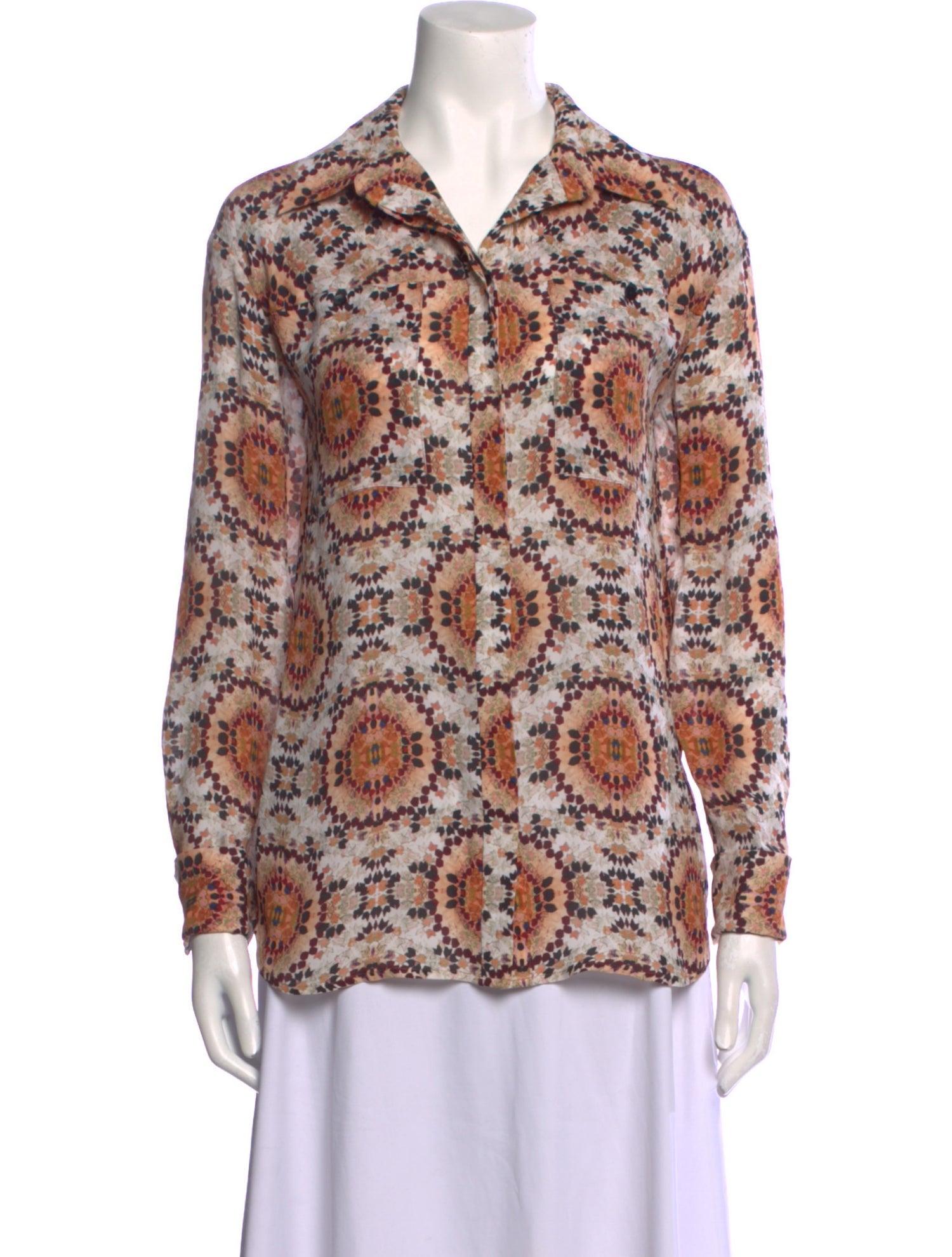 L'Agence Silk Printed Button-Up Top