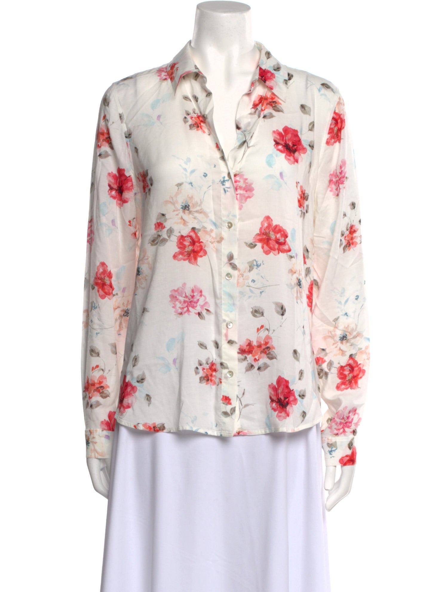 L'Agence Floral Print Long Sleeve Button-Up Top