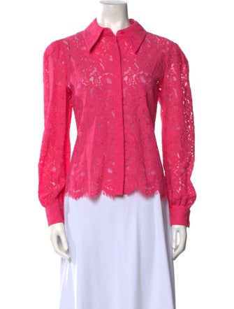 L'Agence Lace Pattern Long Sleeve Button-Up Top