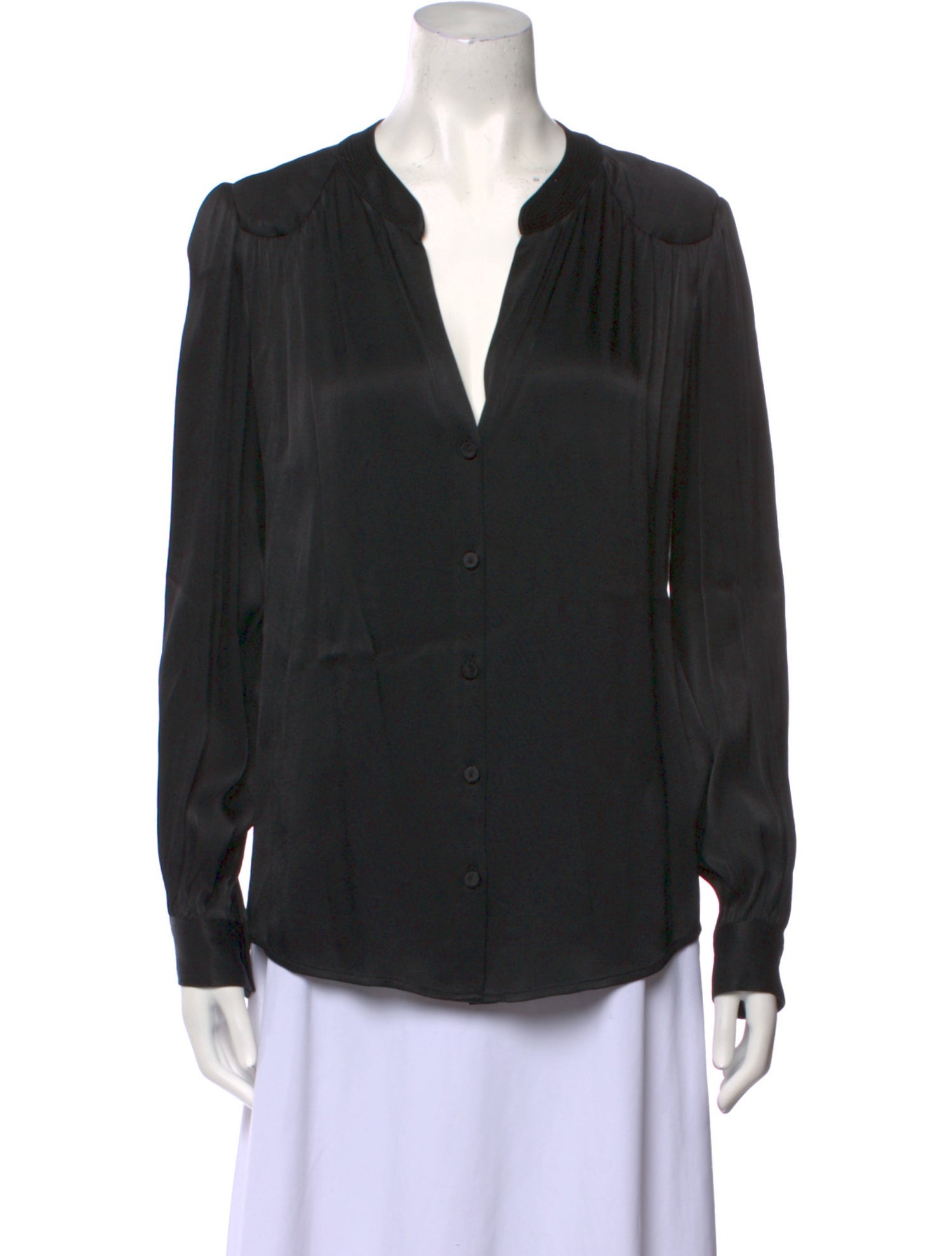 L'Agence Silk V-Neck Button-Up Top