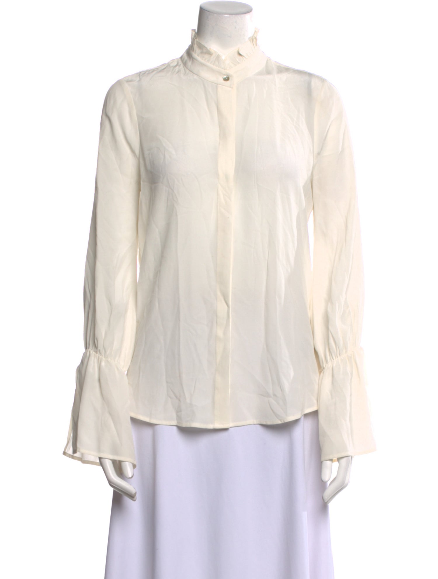 L'Agence Silk Mock Neck Button-Up Top