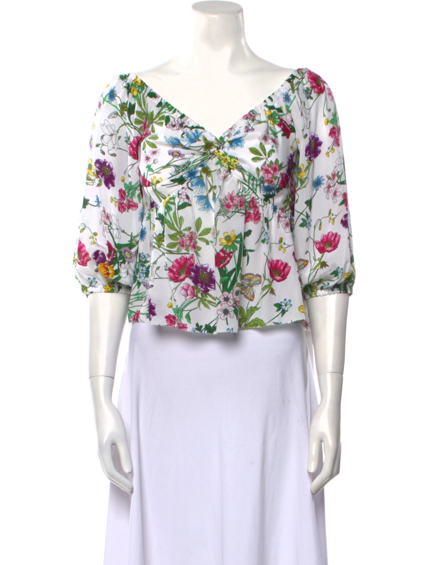 L'Agence Silk Floral Print Crop Top