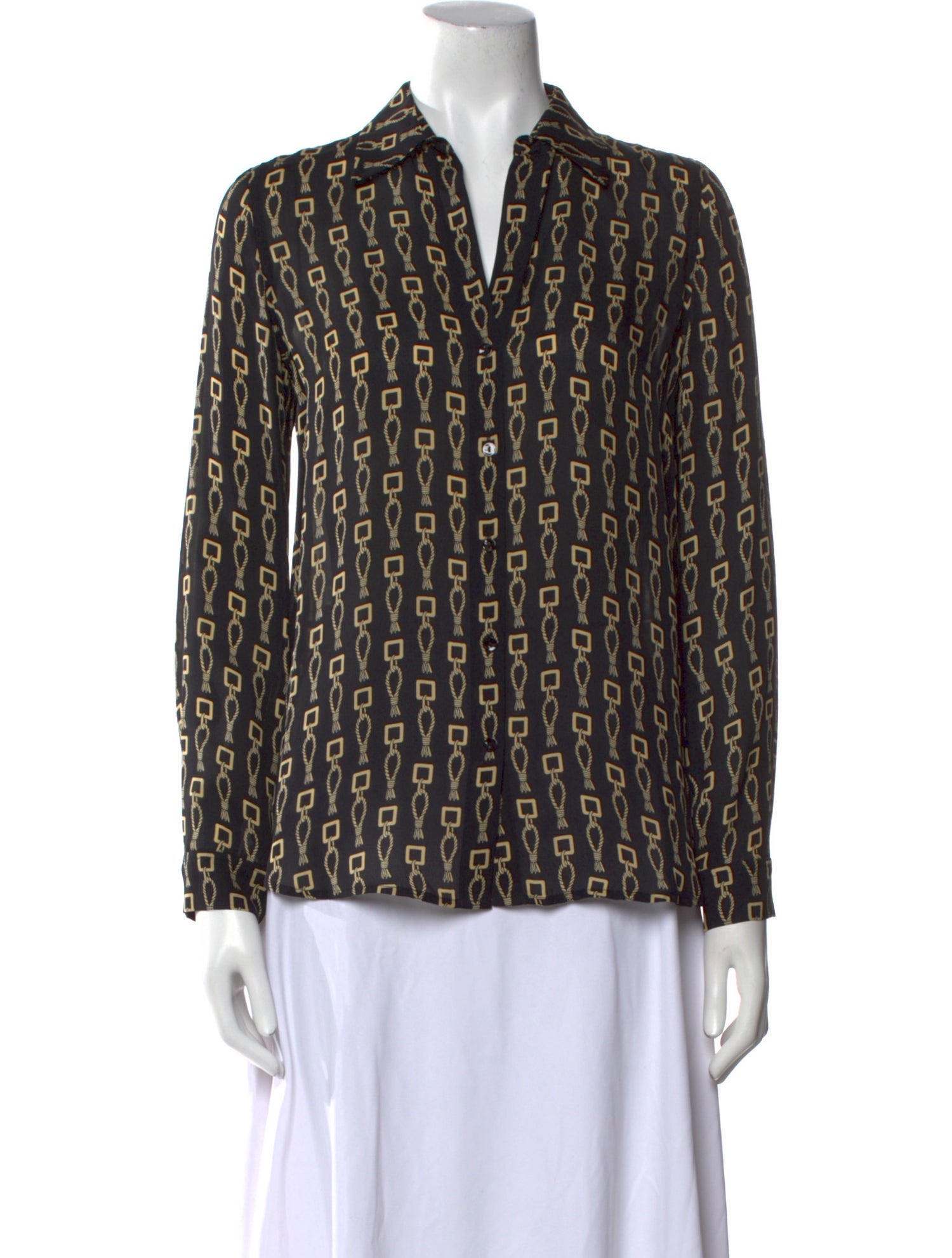 L'Agence Silk Printed Button-Up Top