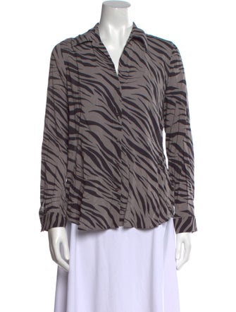 L'Agence Animal Print V-Neck Button-Up Top