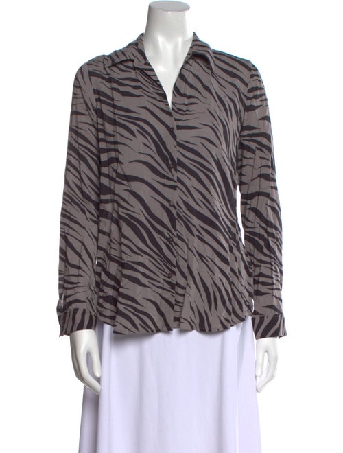 L'Agence Animal Print V-Neck Button-Up Top