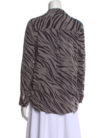 L'Agence Animal Print V-Neck Button-Up Top