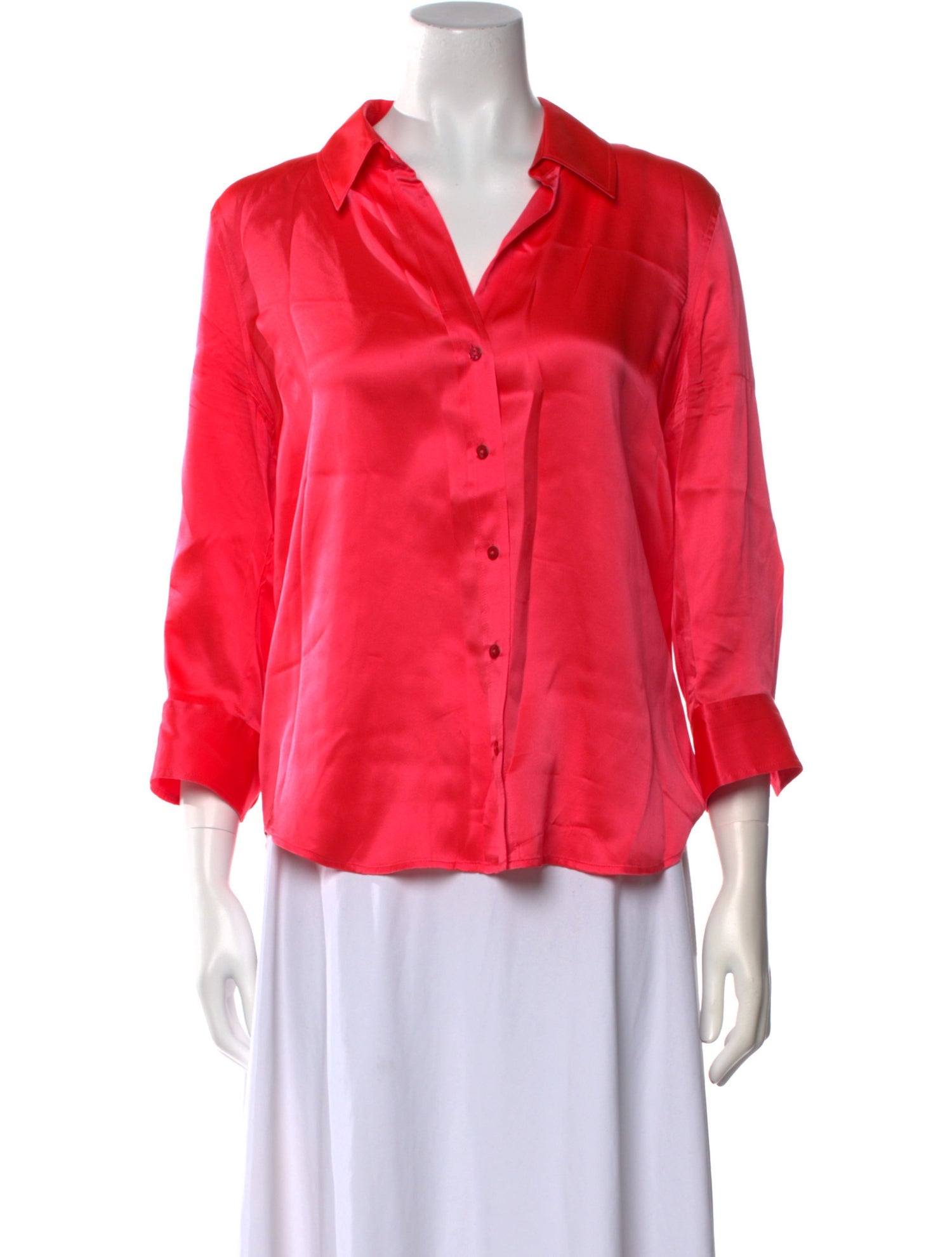 L'Agence Silk V-Neck Button-Up Top