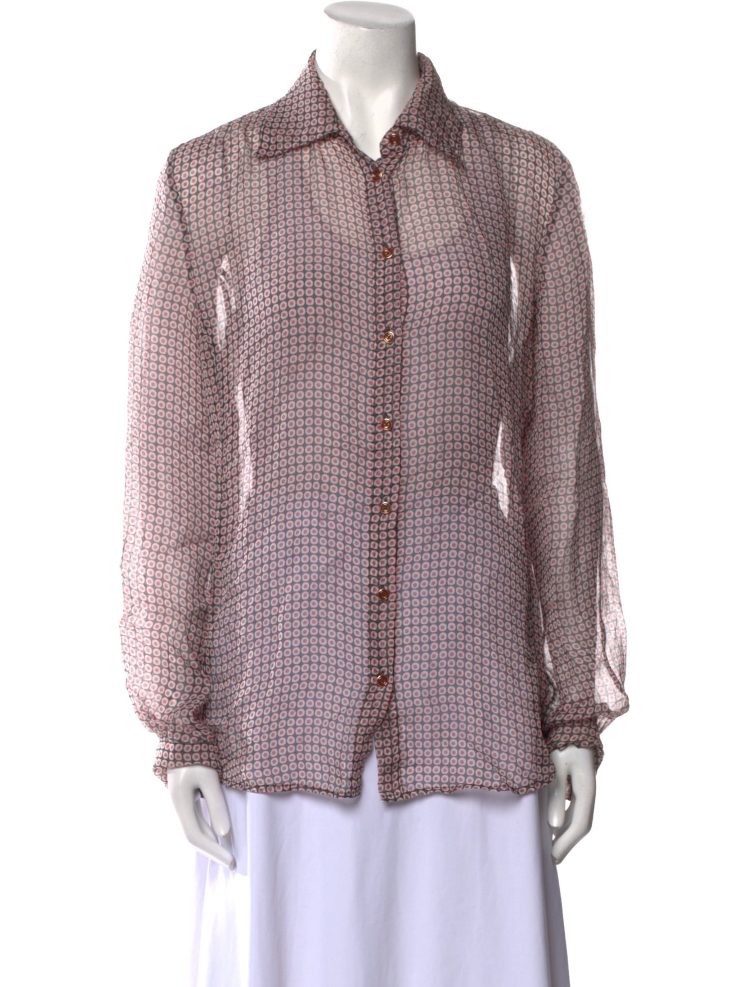 L'Agence Silk Printed Button-Up Top