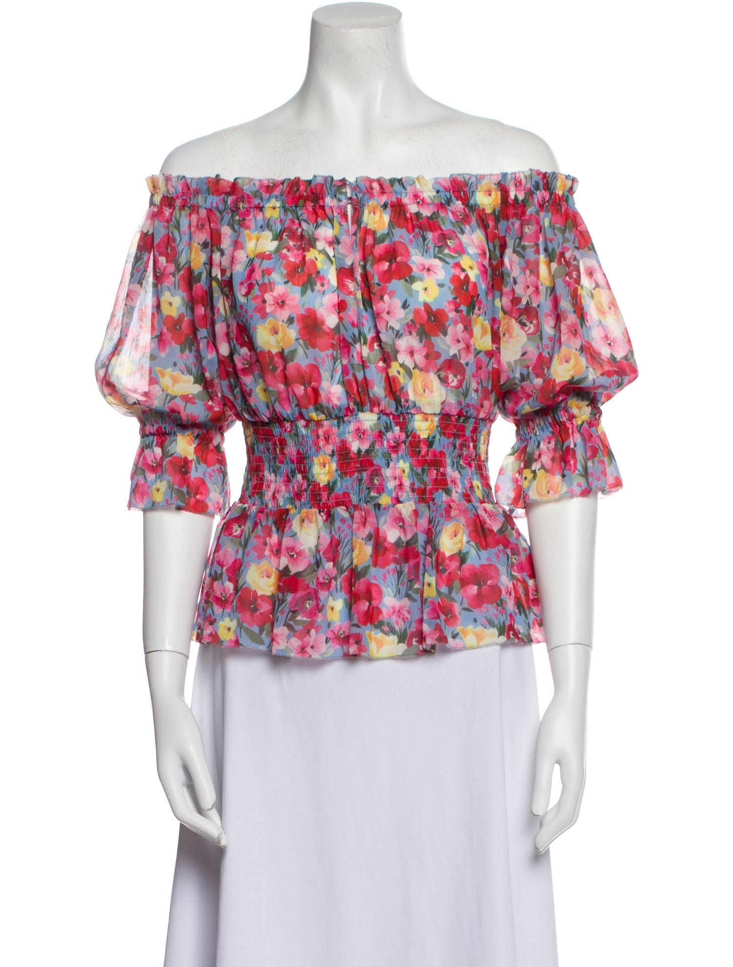 L'Agence Floral Print Off-The-Shoulder Blouse w/ Tags