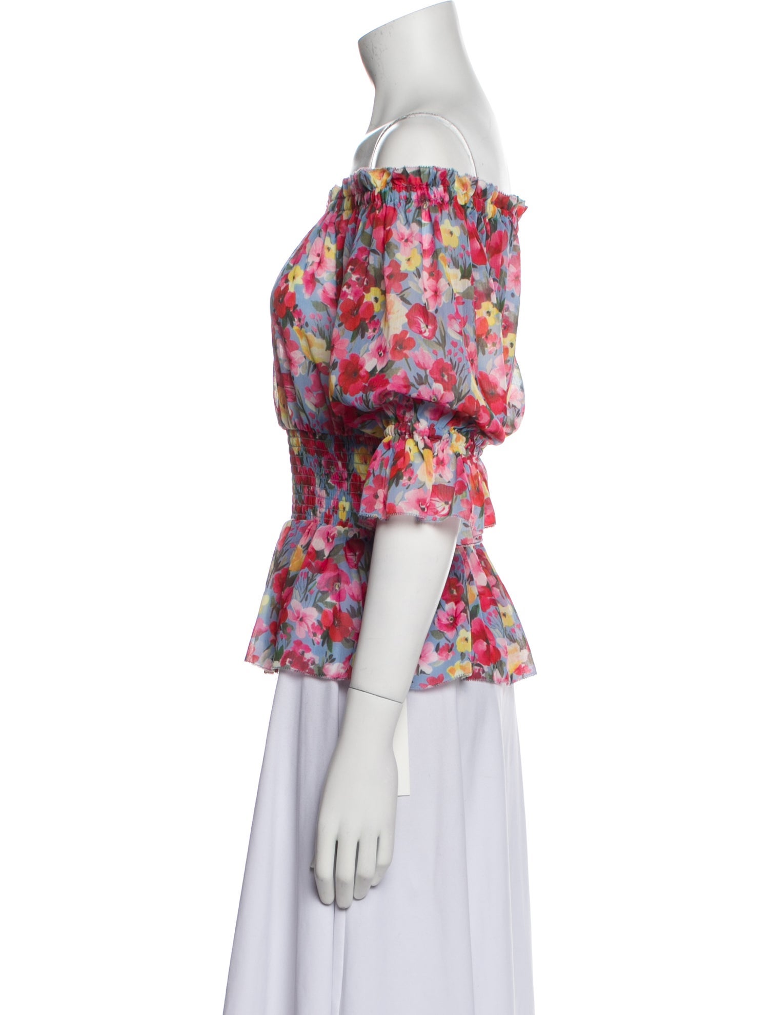 L'Agence Floral Print Off-The-Shoulder Blouse w/ Tags