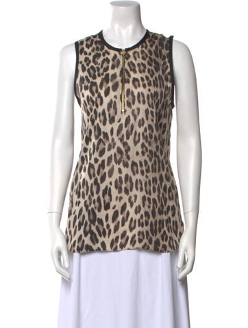 L'Agence Tops Animal Print Crew Neck Top US 6 | M